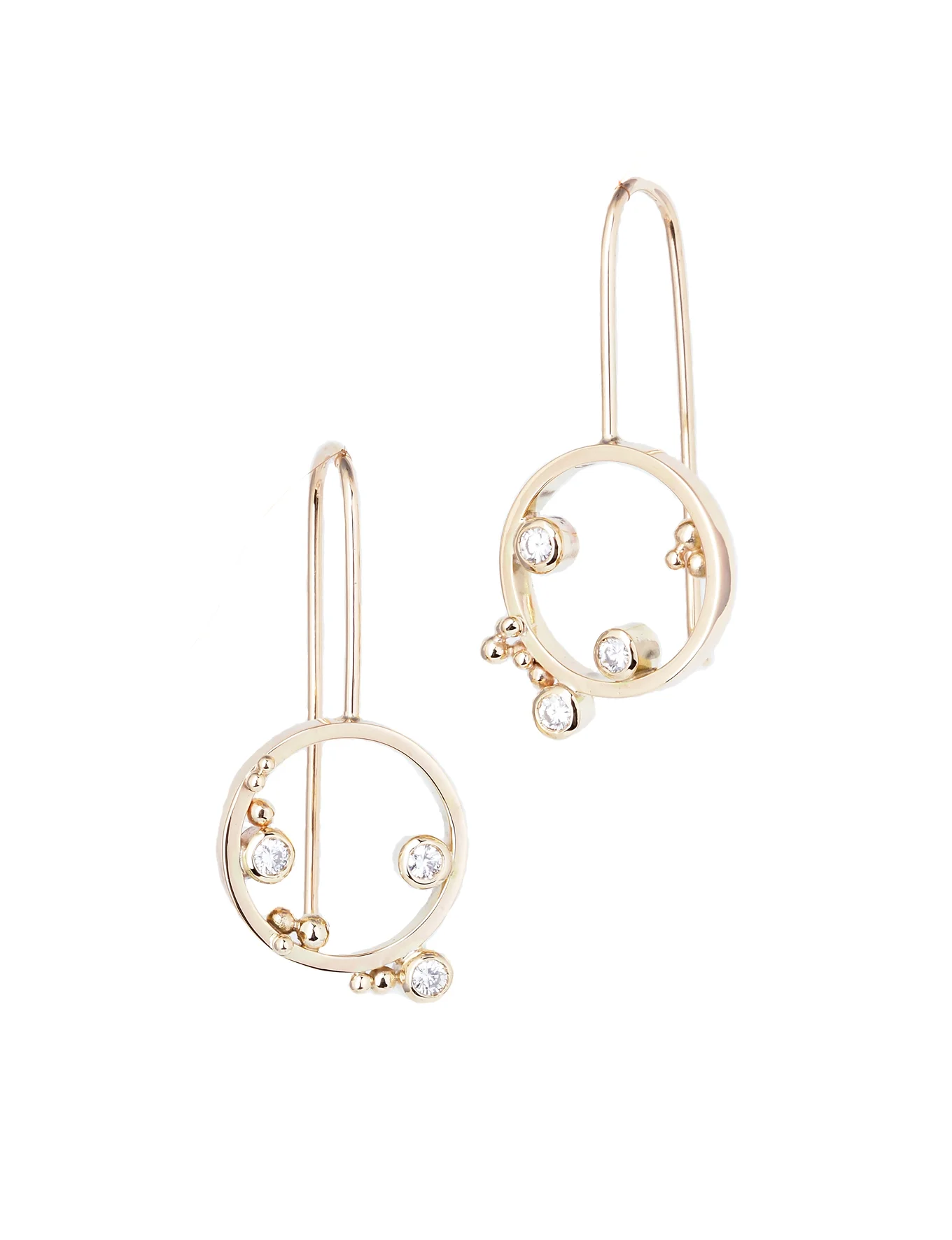 open circles with diamonds and granules in 9ct yellow gold