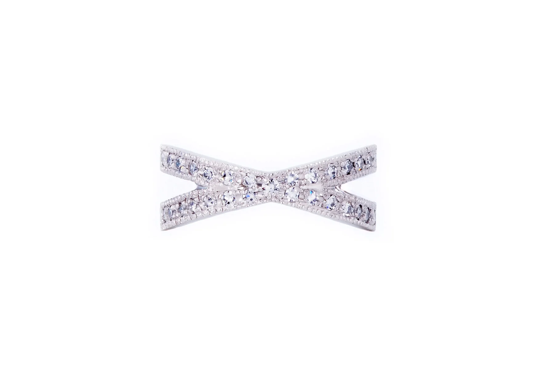 single cut diamond X ring in platinum