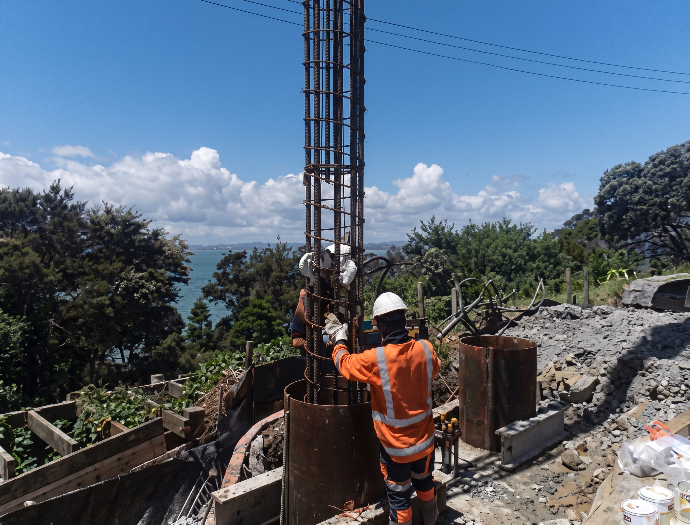 Structural Engineering project for a new Palisade Retaining Wall in Titirangi, Auckland, by KK Structures Limited