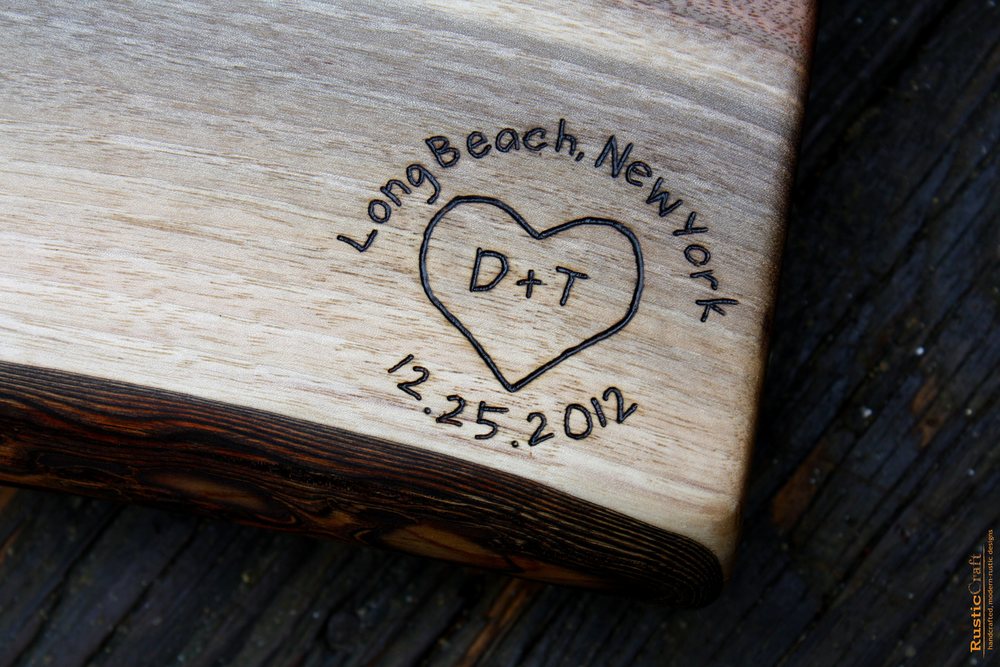 278 heart with location and date on black walnut