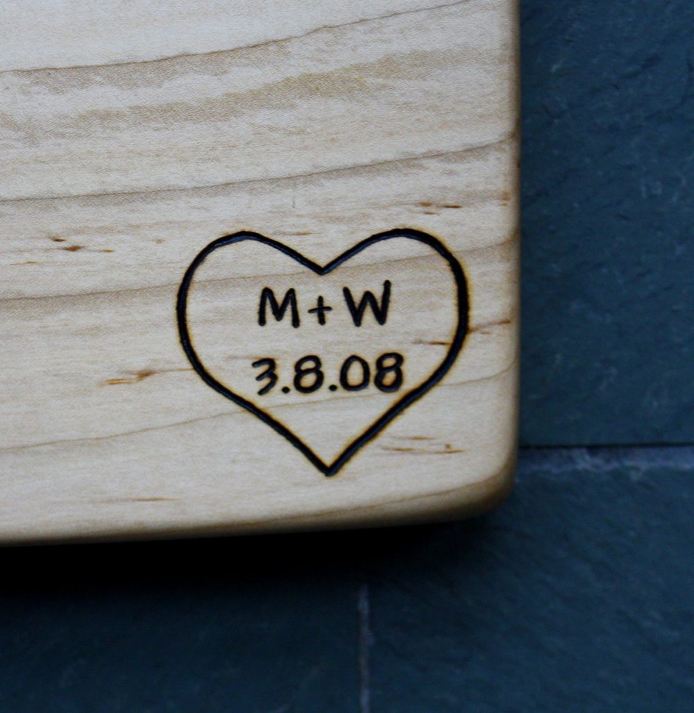 299 heart with initals and date on maple
