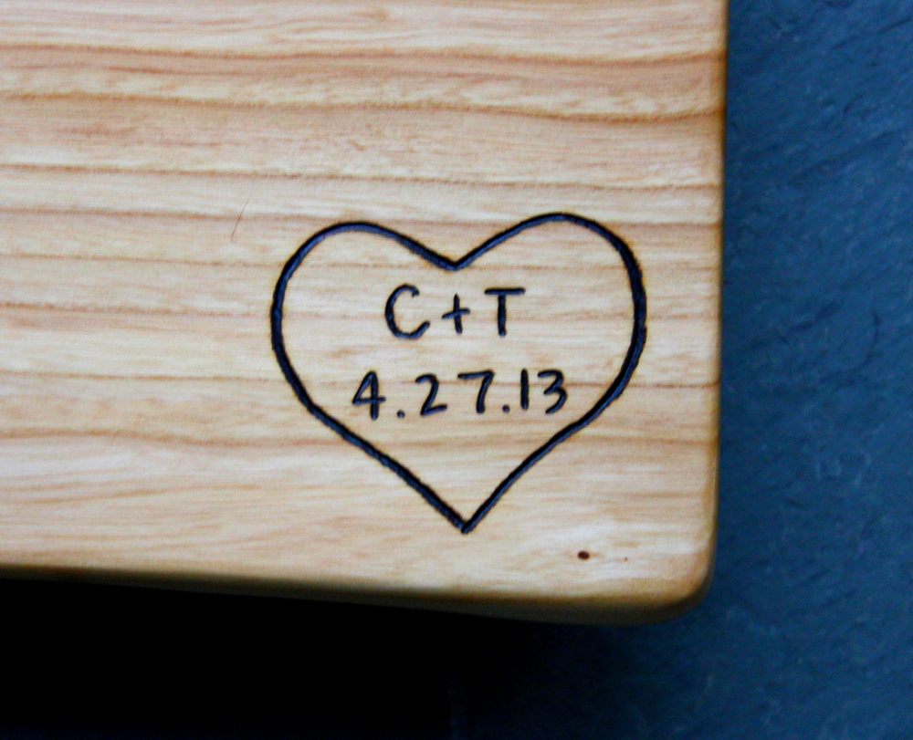 306 heart with initals and date on elm
