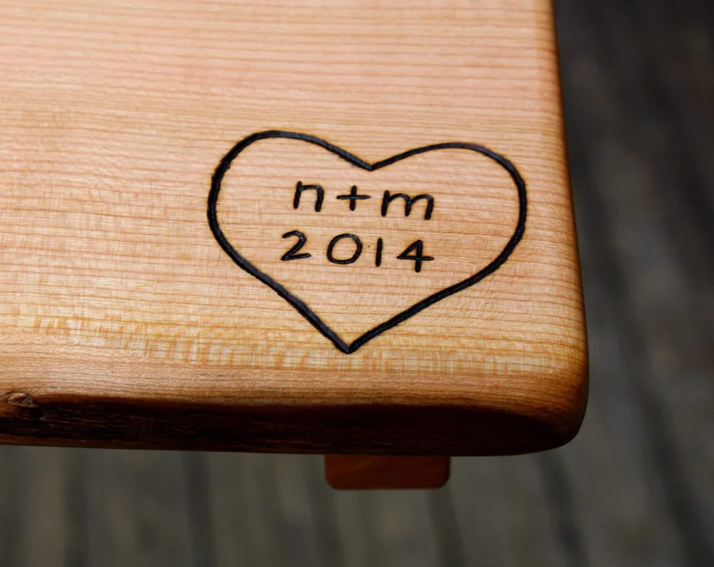 328 heart with simple initals and date on black cherry
