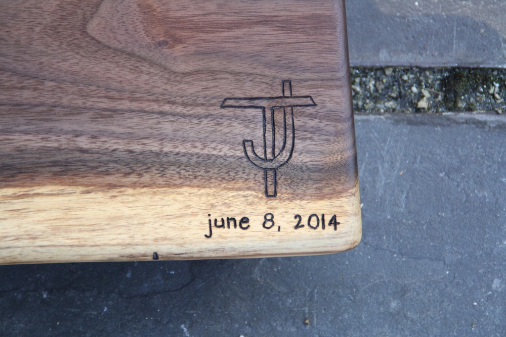 Custom designed monogram on Black Walnut