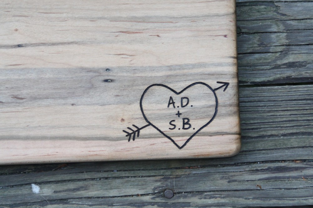 Initials in Heart with Arrow on Maple