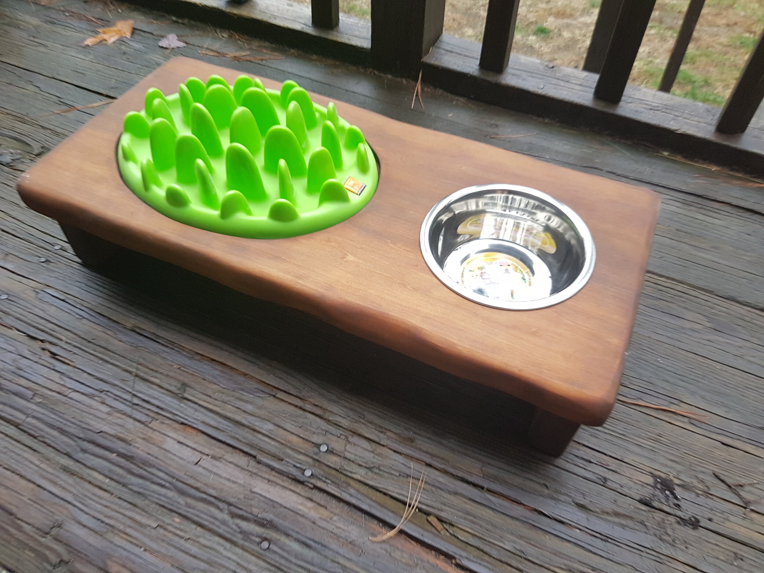 Mini Slow Feeder + 1 Quart Bowl Dog Slow Feeder - Ready to Ship- Thick Mocha Stained Poplar Wood 