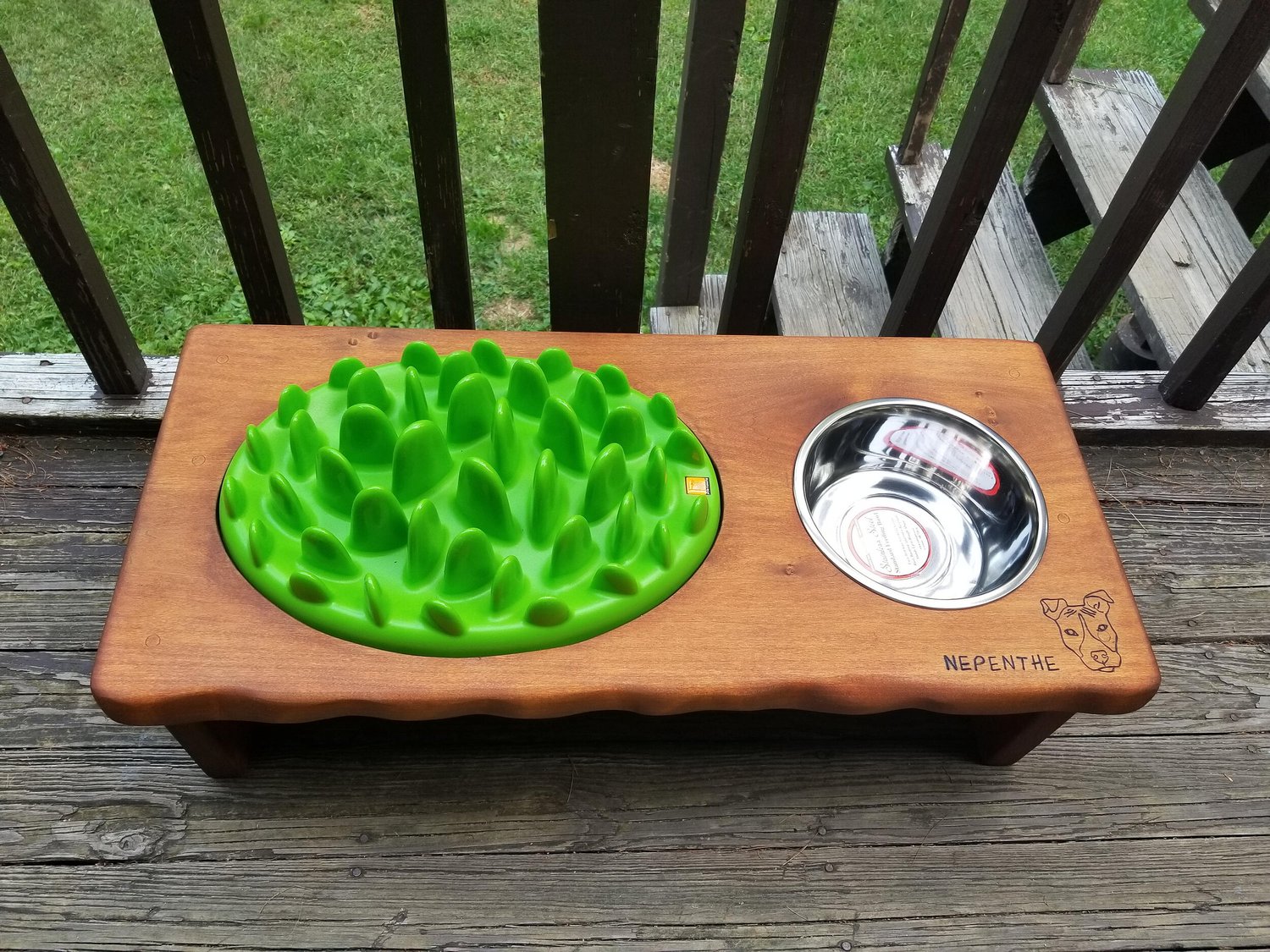 Interactive Dog Feeder - Thick Poplar Wood Elevated Slow Feeder Stand-  Personalized Rustic Elevated Feeder- Best Dog Gift- Cat Feeder   Rusticcraft Designs