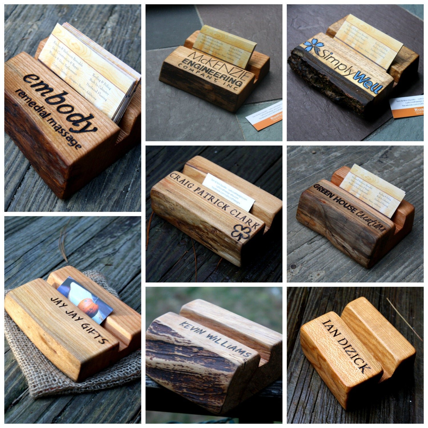 Personalized Business Card Holder - Rustic wood - Fathers Day Gift