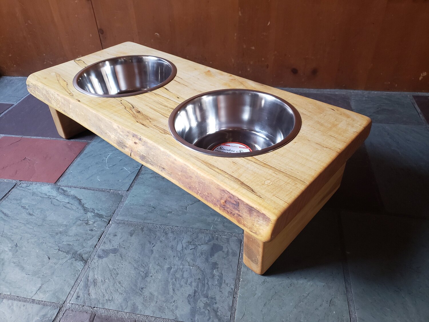 Oak top - Dog Bowl Feeder - Farmhouse Style - Rustic Dog Bowl