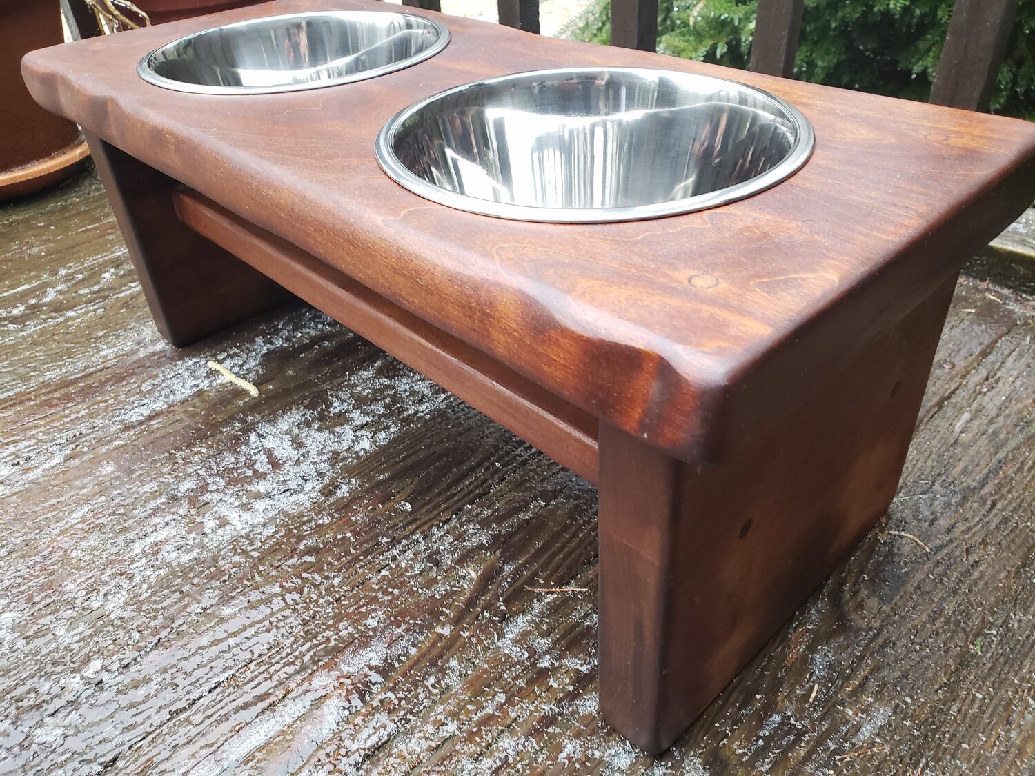 Personalized Wood Dog Feeder -Mocha Stained Poplar Elevated Pet