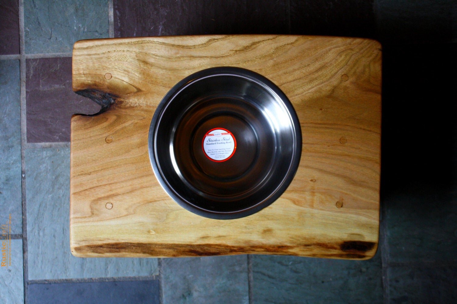 Two bowl Elevated raised dog feeder with stained sealer-Dog Food
