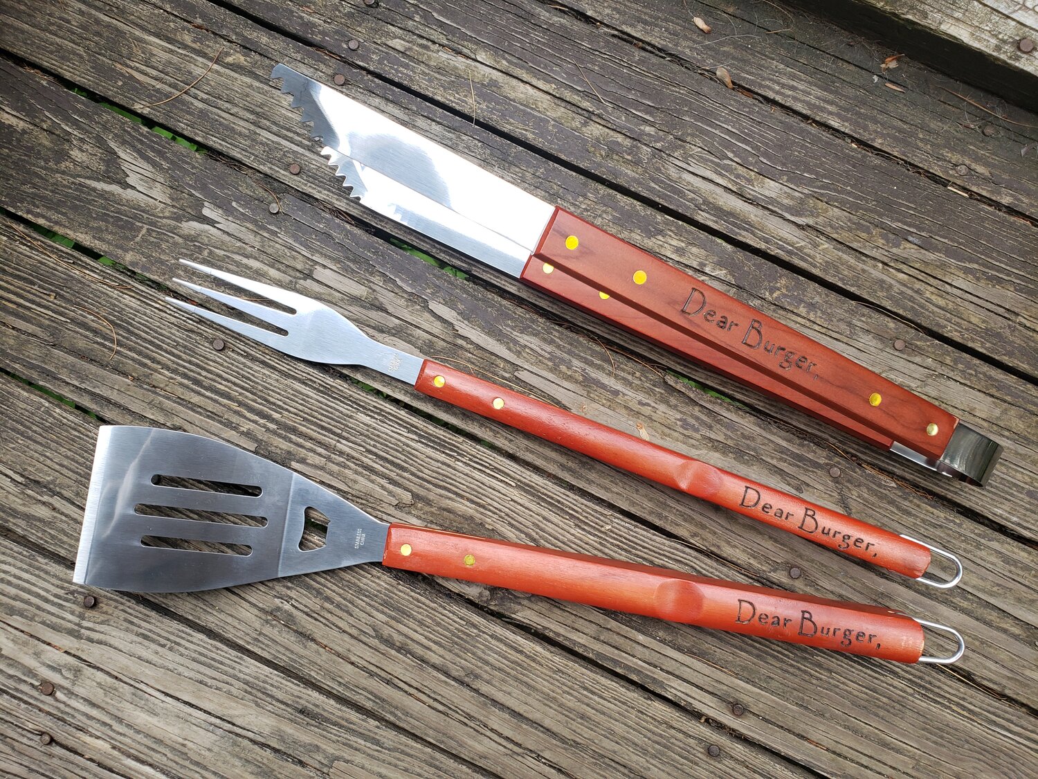 Personalized Grill tool set Engraved BBQ Tools Husband Gift- Dad gift-  Hand engraved custom designed- Premium BBQ set — Rusticcraft Designs