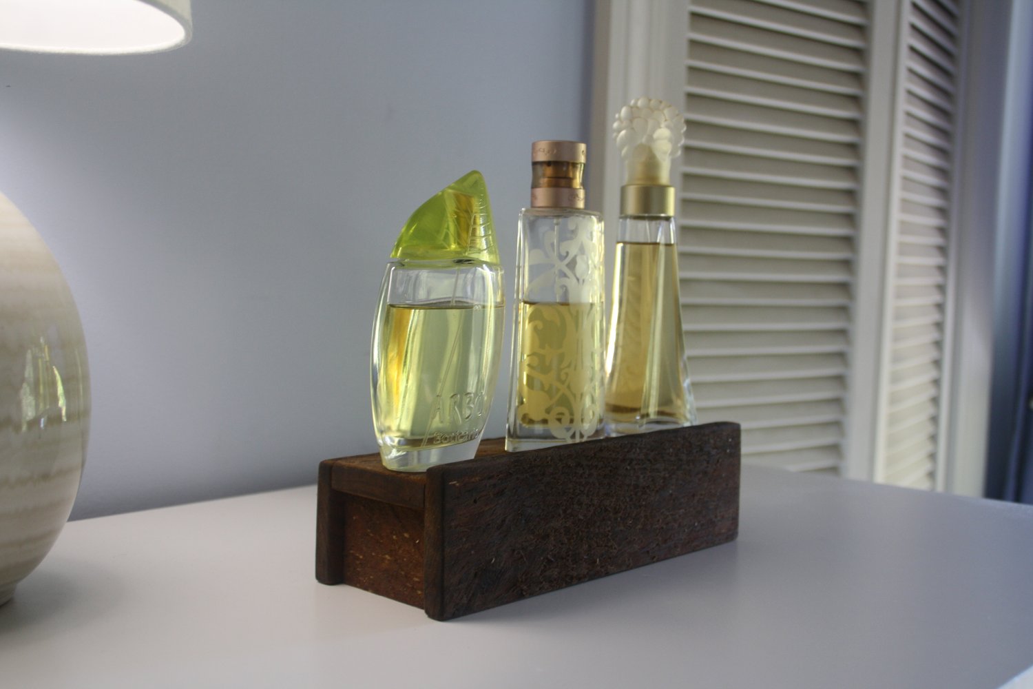 Wood shelf- Cologne Bottle Shelf- Perfume Bottle Organizer- Rustic