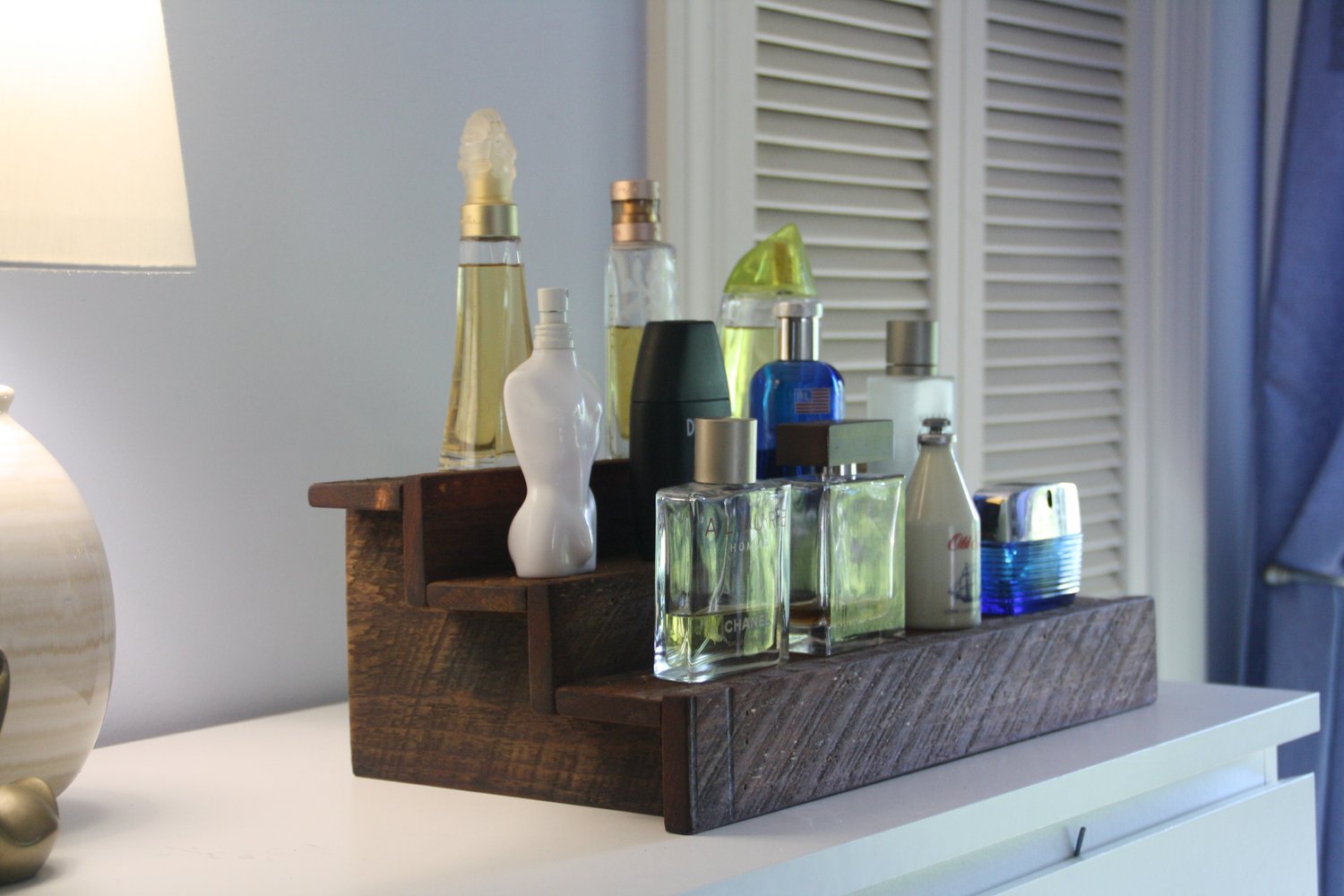 Wood shelf- Cologne Bottle Shelf- Perfume Bottle Organizer- Rustic Wood-  Single, Double & Triple Shelf to Organize Cologne Bottles — Rusticcraft  Designs