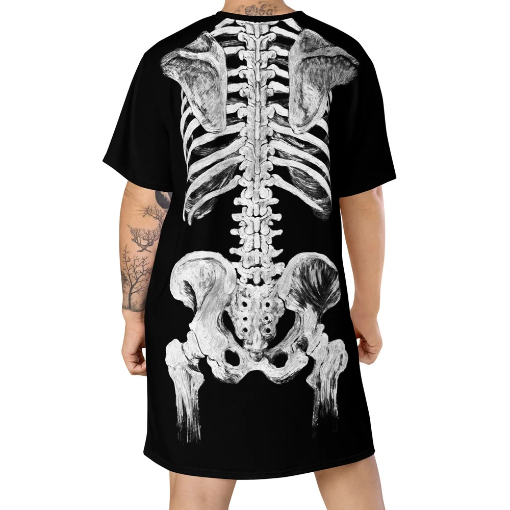 Comfy Skeleton T-Shirt Dress for Halloween and Everyday Wear