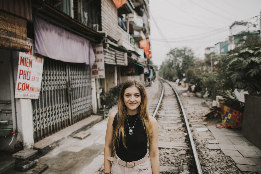 Brook walking the tracks in Hanoi