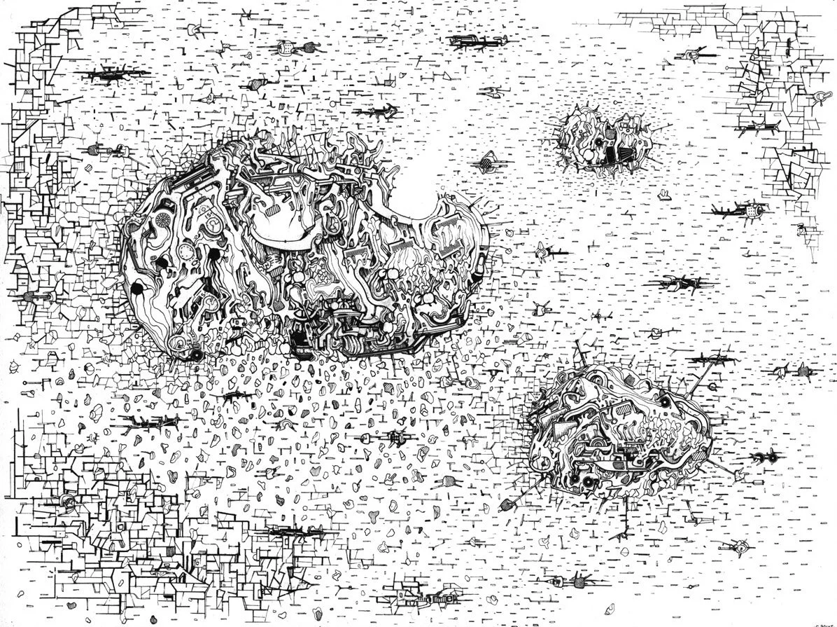 Vruzz, encre et letraset sur papier, 20 x 32 cm, 2010