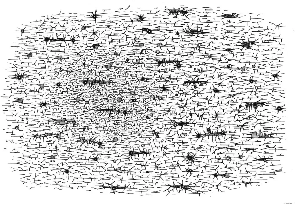 Elektrömsq, encre et letraset sur papier, 20 x 32 cm, 2010