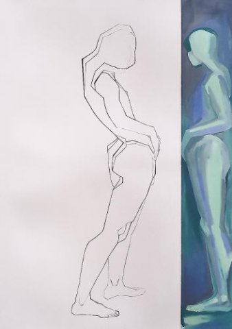 Blyant og olie på mazonit 172 x 122 cm