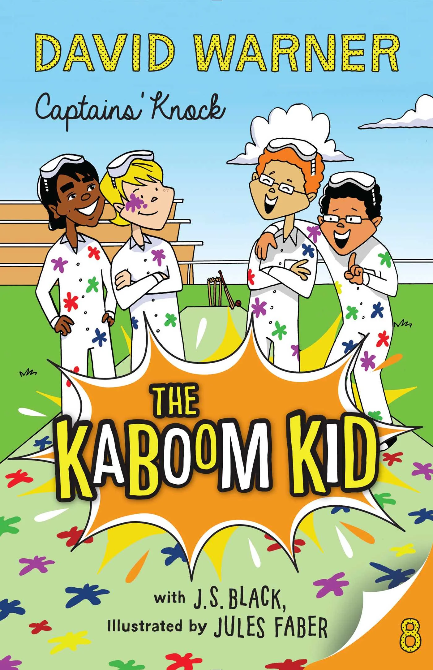Captains' Knock: Kaboom Kid #8 Davey and his friends are off to Gold's Camp Cricket to help them get an upper hand on the summer of cricket ahead. Sunil and Davey have their eyes on the prize – Sunil as captain, and Davey as vice. But at camp they run into a new nemesis, Kaine – the opposition's captain and Class A dictator. Between paintball, pranks and poltergeists Sunil and Davey have their work cut out for them. And what – or who – is appearing in Davey's dreams to give him advice? Can Sunil and Davey prove they are worthy of the leadership of their team? And who has Davey got lined up to help them win?