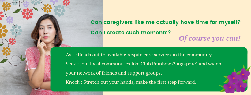 (Graphics)When can caregivers like me actually have time for myself_ Can I create such moments_ Of course you can!- Ask _ - Seek _ Reach out to available respite care services in the community - Knock _ .png