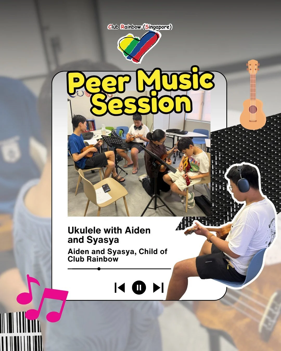 Ukulele with Aiden and Syasya ✨🌈

What happens when children learn from one another? At our Peer Music Session, we saw something truly special as Aiden and Syasya, our children at Club Rainbow (Singapore), stepped forward to share their love for the