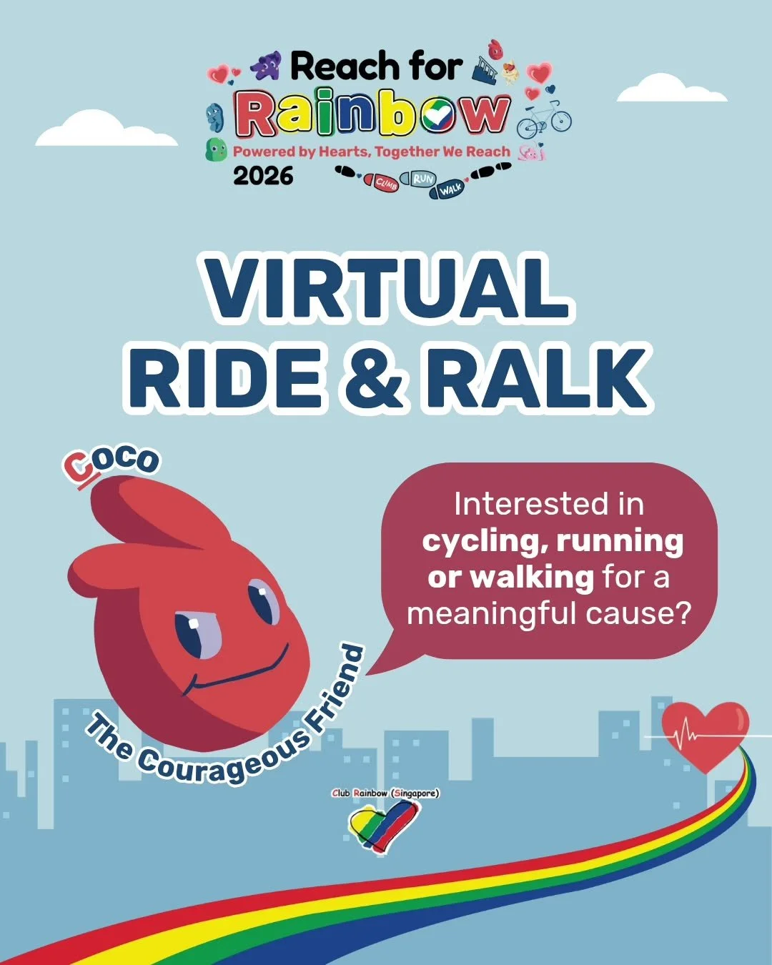 🌈 Reach for Rainbow 2026

📅 Registrations are open!

Ready to take on a challenge for a meaningful cause? 🌈  Explore our two virtual categories for Reach for Rainbow and choose how you'd like to make a difference. Every step, ride, and climb helps