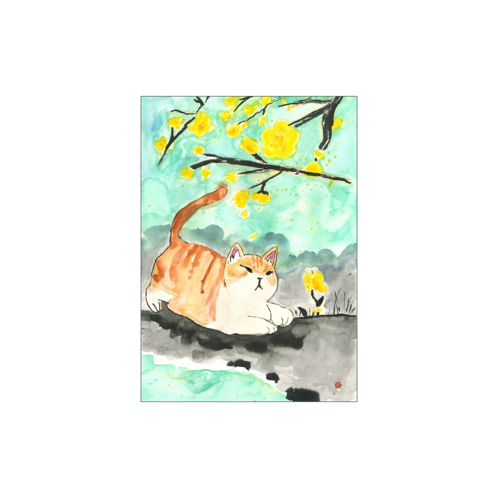 'Cat Beneath Spring Blossoms' Artwork