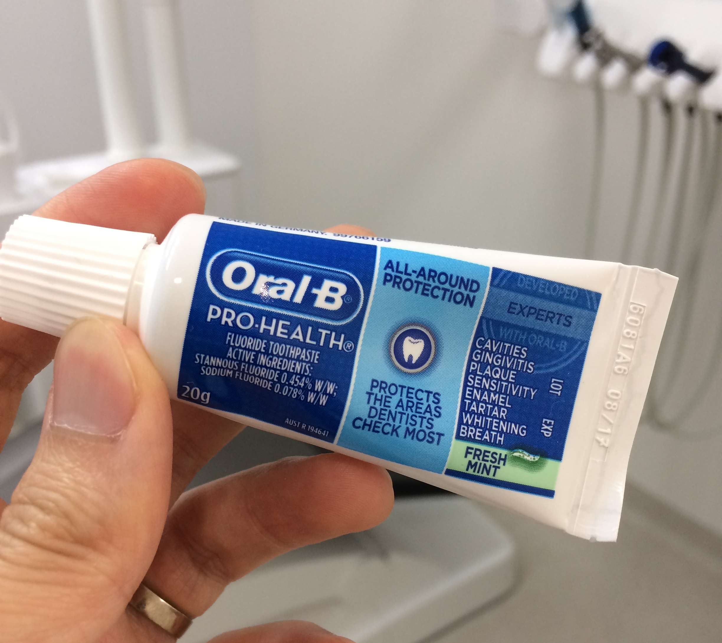 Sample tube of oral-b pro-health toothpaste