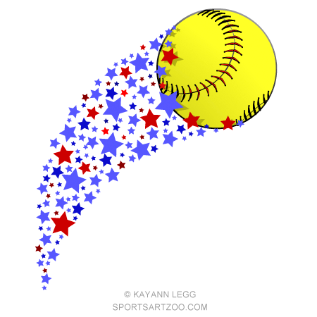 Softball Red, White and Blue Star Swoosh