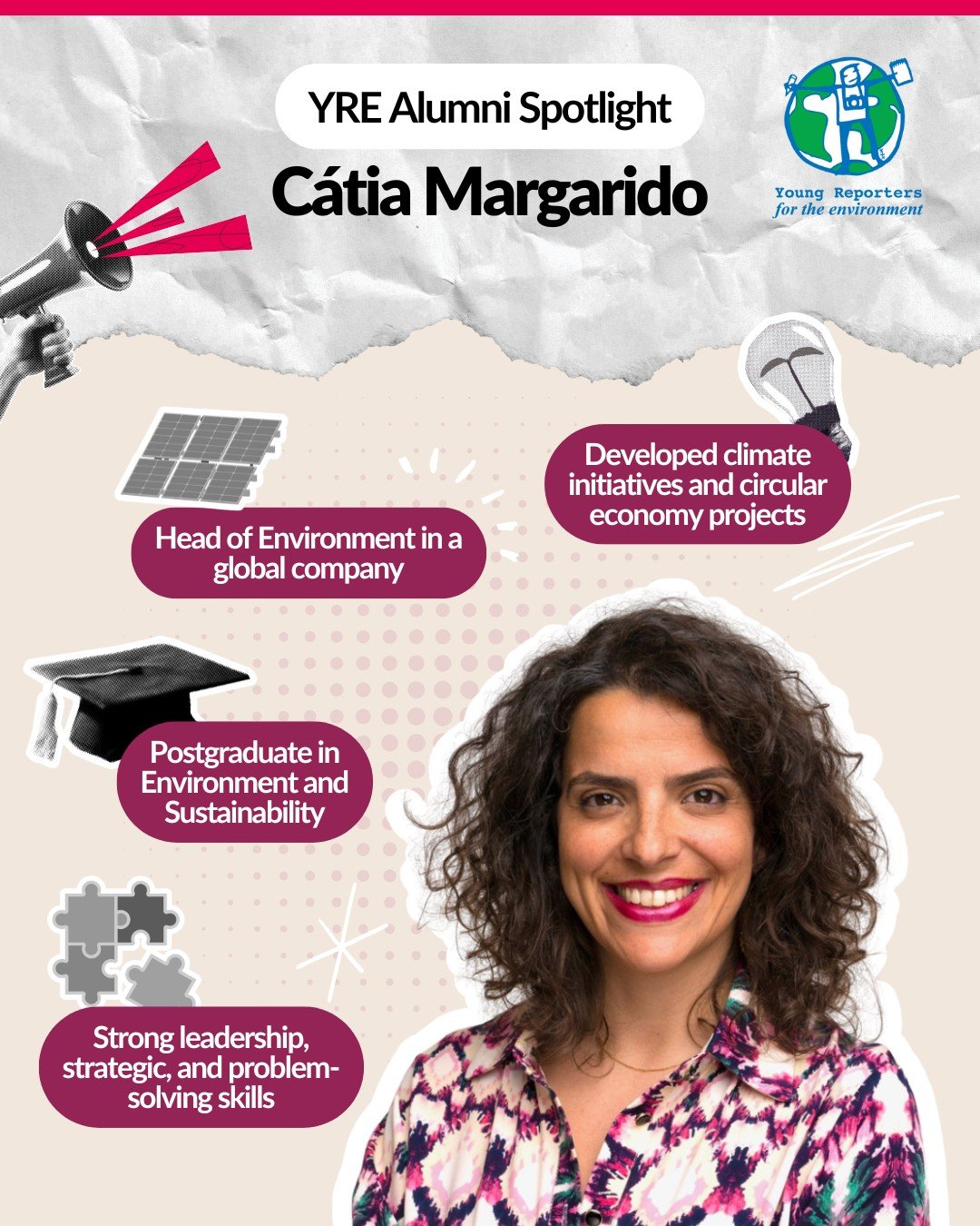 ✨ YRE Alumni Spotlight: C&aacute;tia Margarido ✨
🎤C&aacute;tia began her journey as a Young Reporter for the Environment, discovering a passion for sustainability that shaped her future. YRE helped her build leadership and communication skills and t