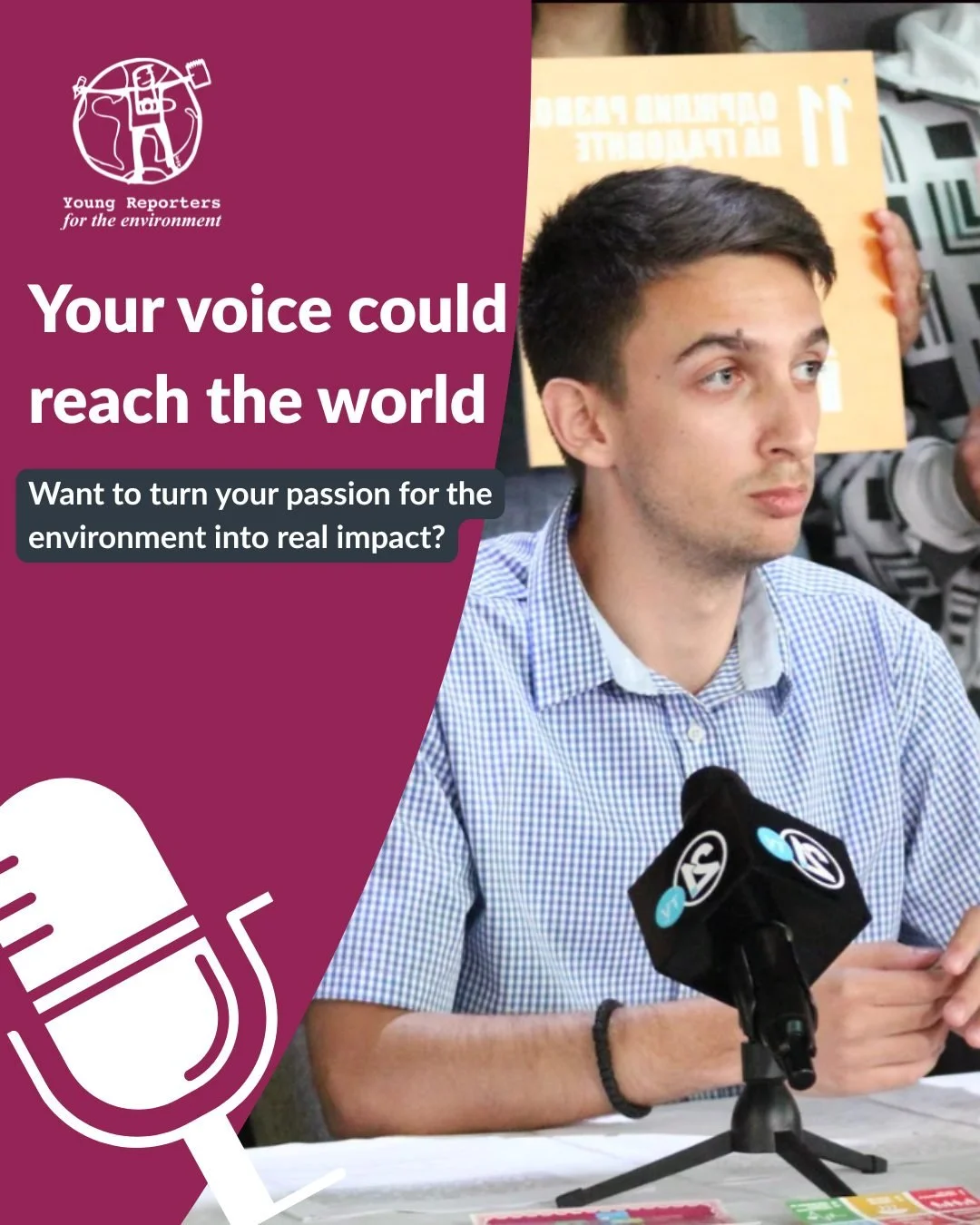With Young Reporters for the Environment (YRE), young people turn curiosity into action through storytelling and journalism.

You could become:
🎥 A video journalist &ndash; Document environmental issues, interview experts and communities, and create