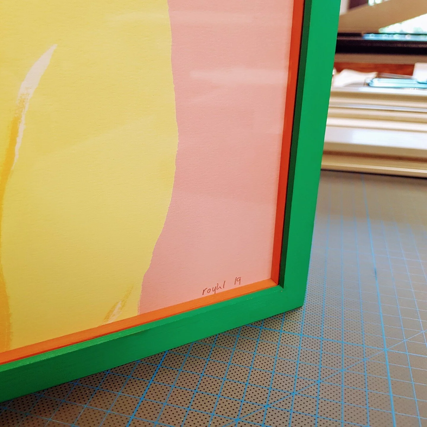 A green frame with thin orange painted fillets to compliment the colours within the print.⁠
⁠
⁠
⁠
⁠
#contemporaryprints #contemporaryart #traceyemin #framing #contemporaryframing #art #pictureframing #pictureframe #bespokeframing #conservationframing