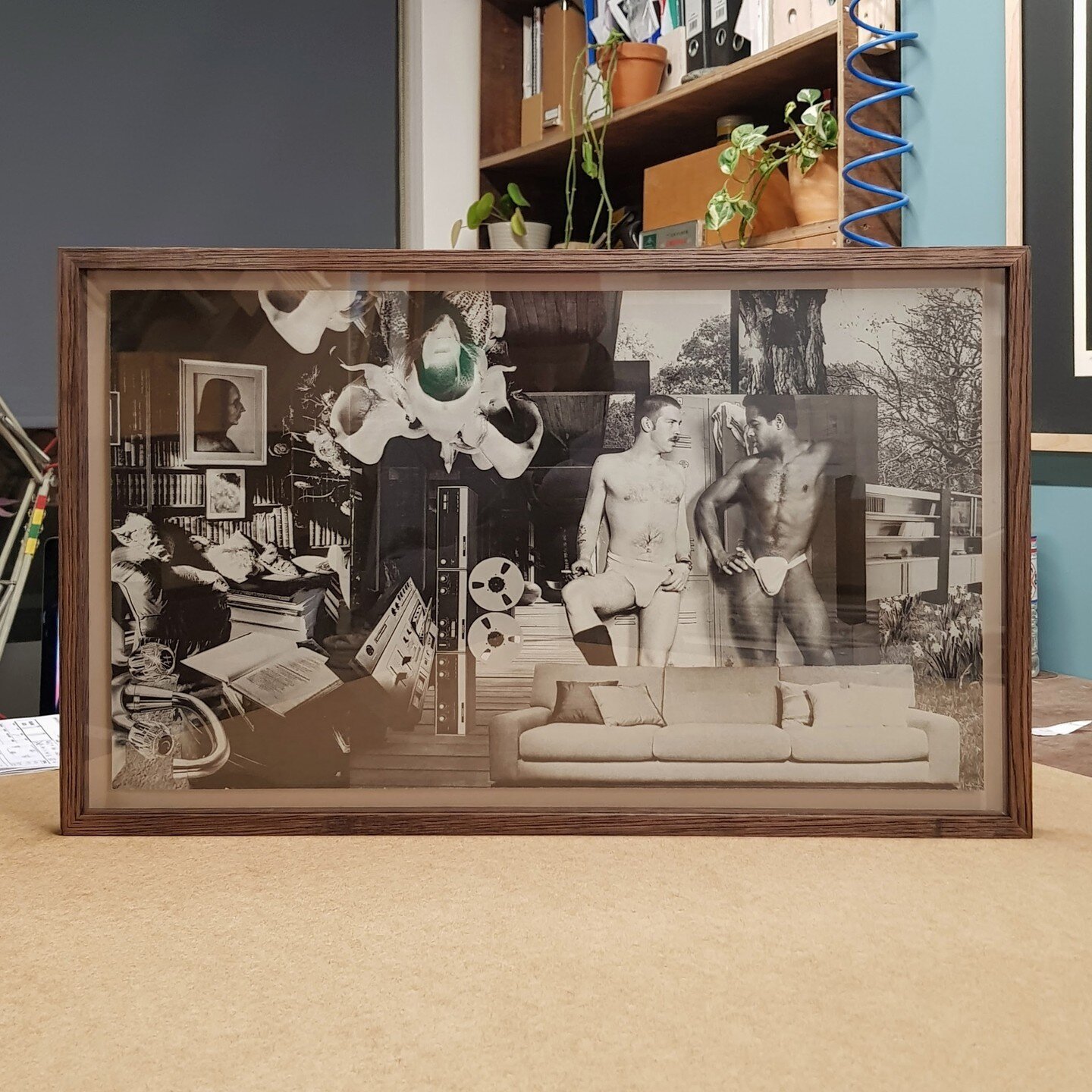 ⁠
Frame: Oak frame with a black oil - grey backing board with a raised mount - anti-reflect glass⁠
⁠
The backing colour was key here. The greys that ran throughout the background of the photo collage needed to continue onto the backing mount. The cli