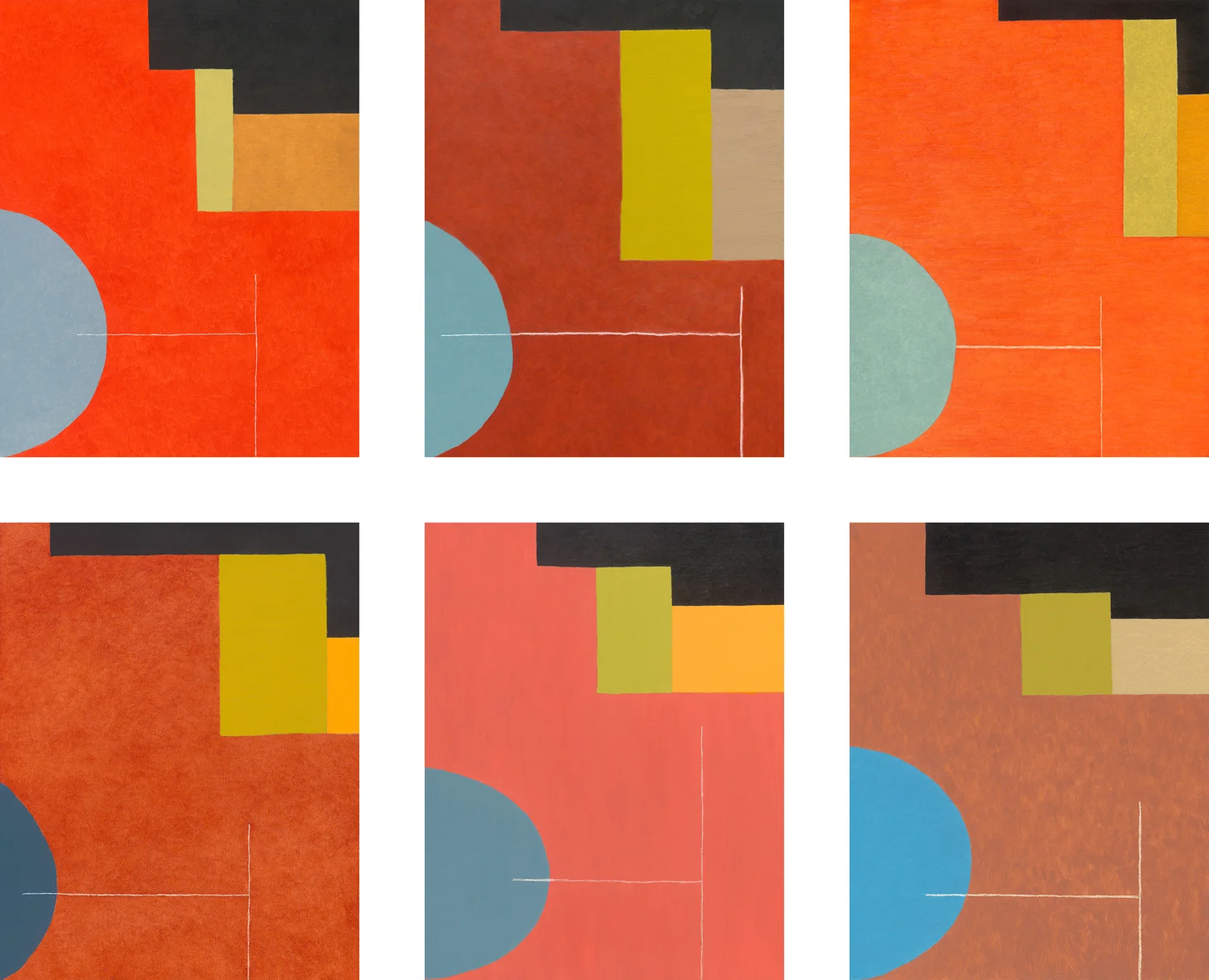 Earth Red Field series, 20 panels total (2009-2010), oil on board, each panel: 14 x 11 in.