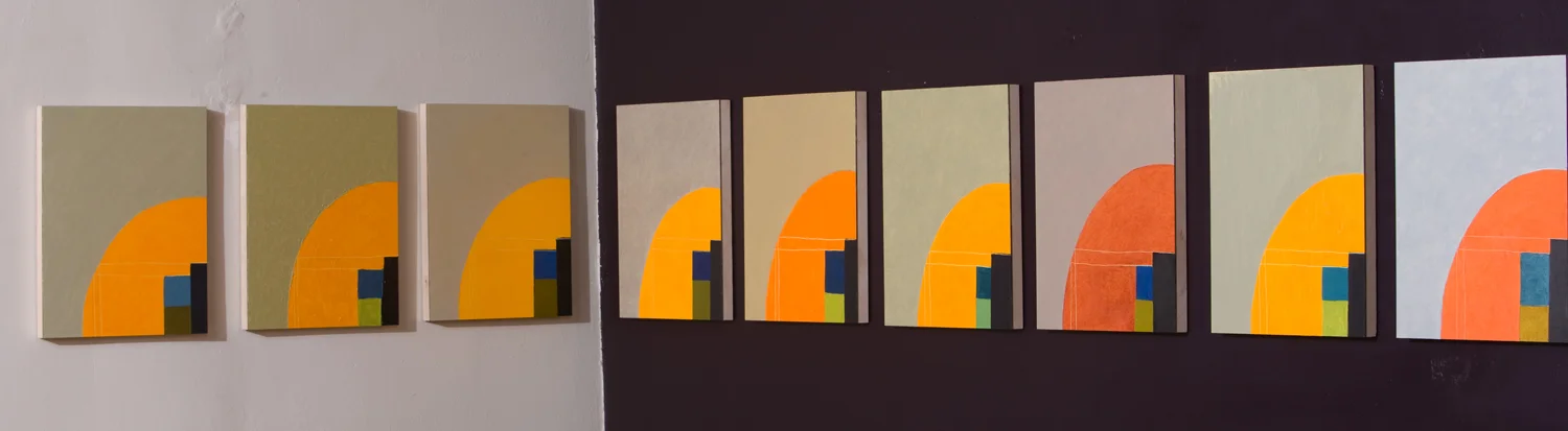 Orange Arc series, 25 panels total, oil on board (2008), each panel: 14 x 11 in.