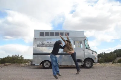 The Axle mobile art gallery and its founders, artists Matthew Chase-Daniel and Jerry Wellman. 