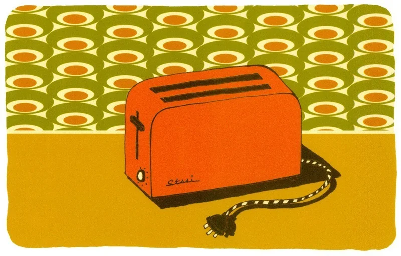 Still Life with Wallpaper (toaster) postcard design 2005