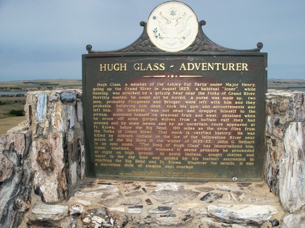 Hugh Glass historical marker overlooking ShadeHill Reservoir. 