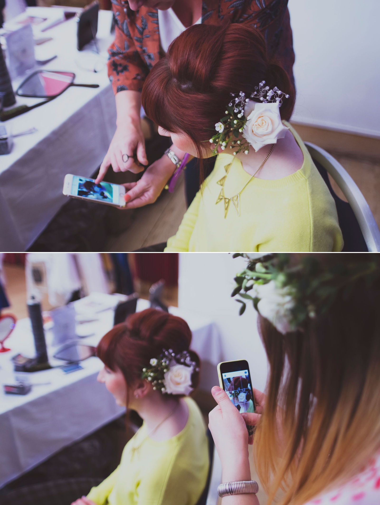 Lesley working her magic on hair at last years Braw Brides Workshop Images by Gavin Butler Photographer Filmmaker