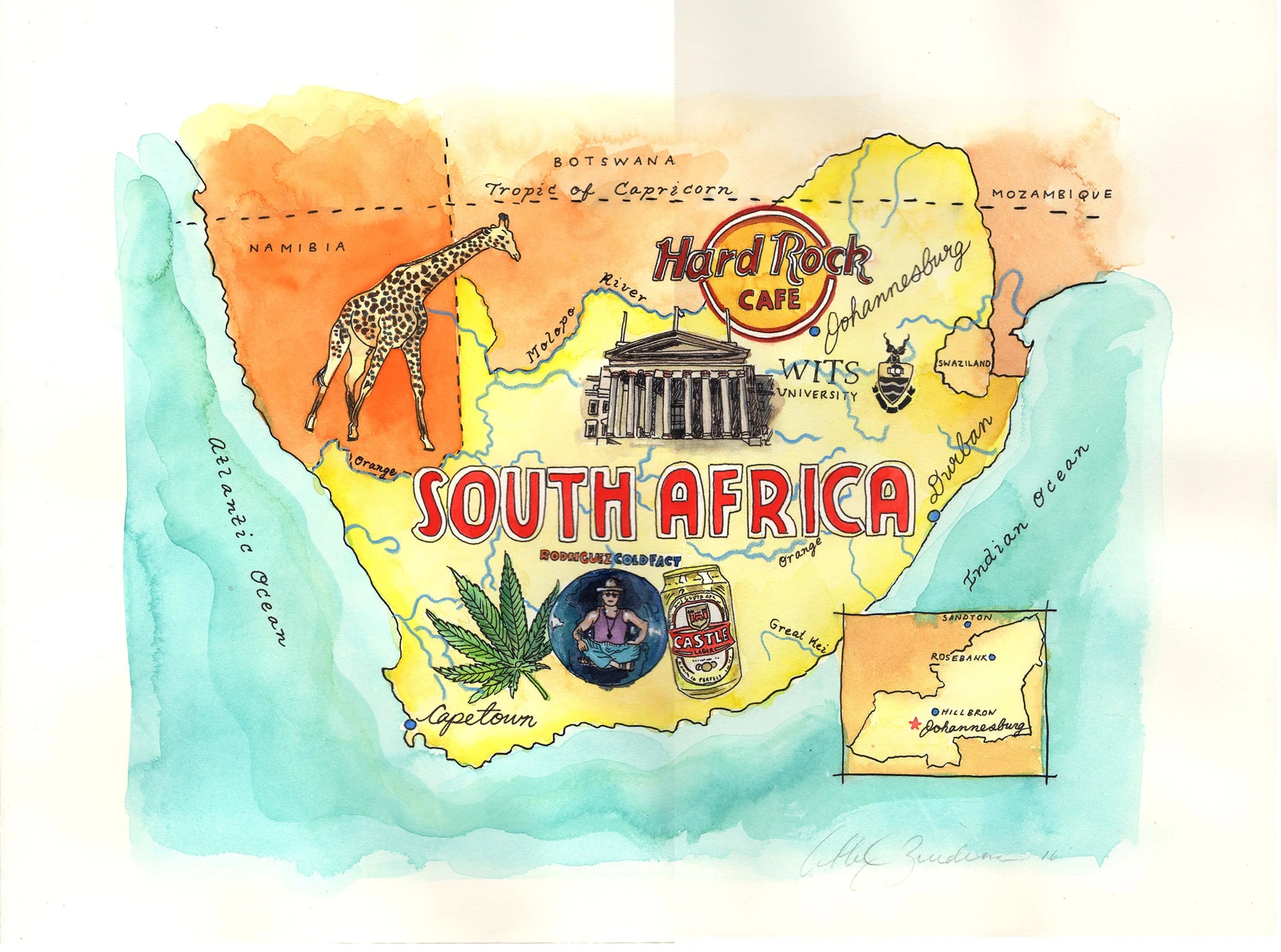 "South African" 2016, 11x15" watercolor on Fabriano