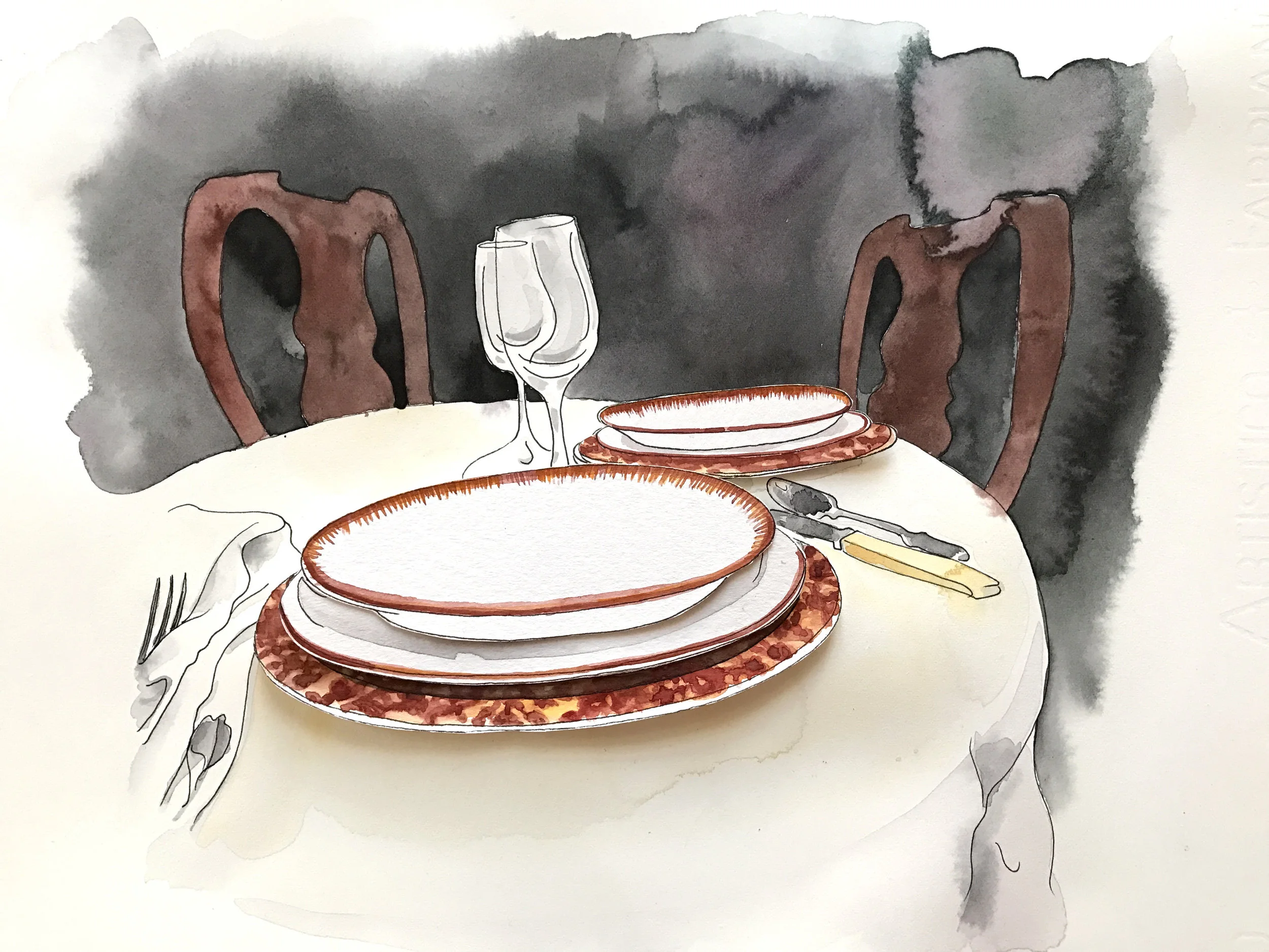 Bennington Collection, Wooster Collection, 2017, watercolor &amp; collage on Fabriano, 11x15"