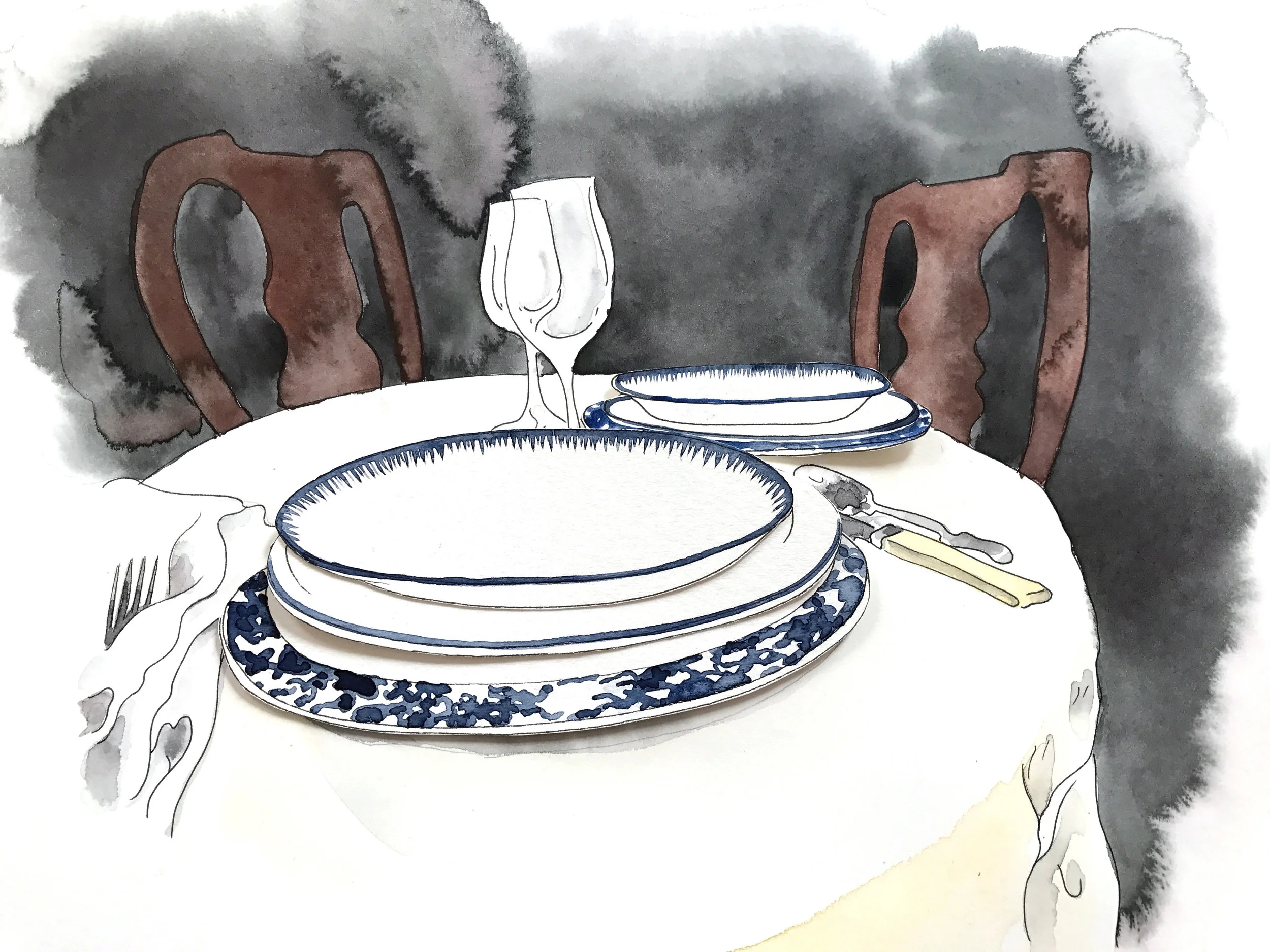 Wooster Collection, 2017, watercolor &amp; collage on Fabriano, 11x15"