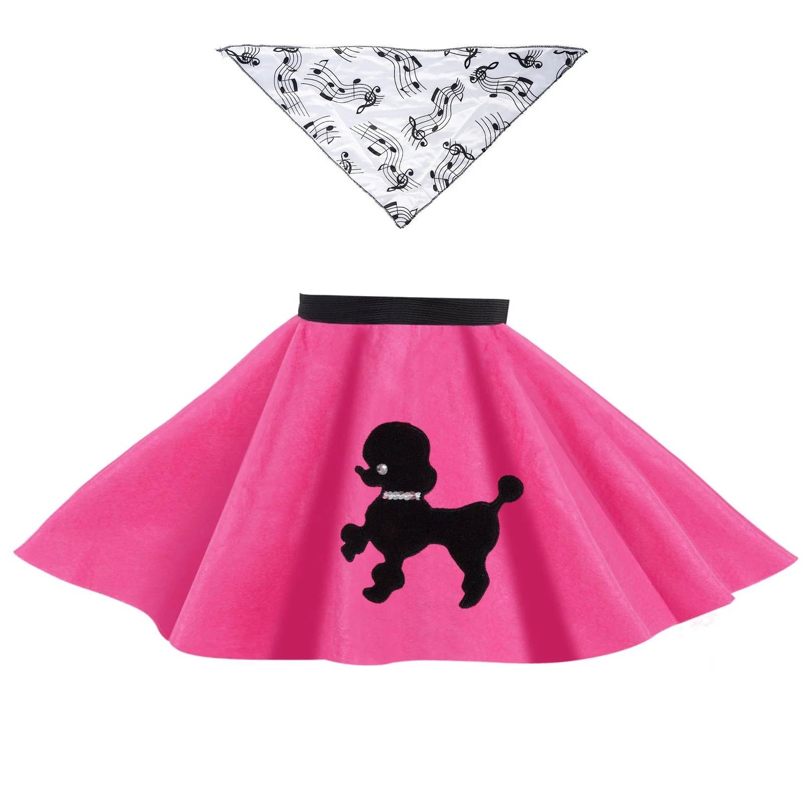 1950s Hot Pink Poodle Skirt for Toddlers with Musical Note Printed Scarf - Case Pack of 48 pcs US$4.98 per pc