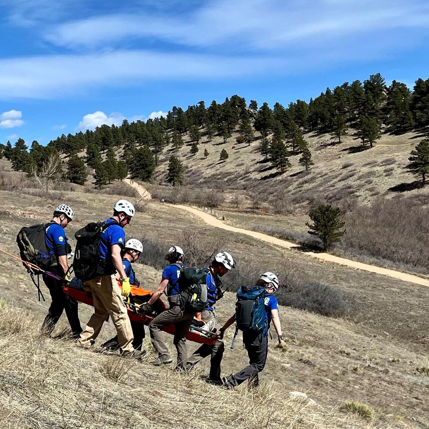 This photo is from a recent mission on Mt. Sanitas. We assisted a hiker who experienced a seizure near the top of trail. Rescuers carried him down to the the road, where he was transported to the hospital by ambulance. Thank you to the helpful bystan