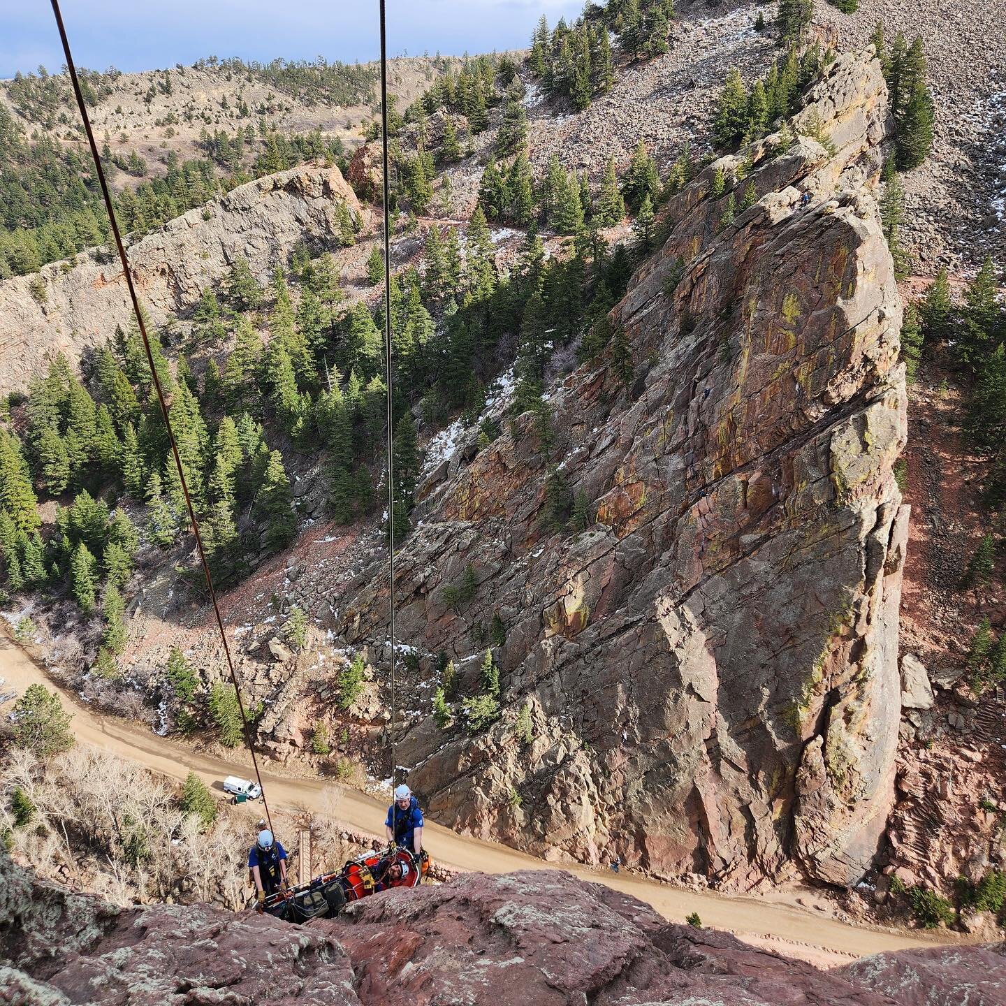 These photos are from a recent training on the Redgarden Wall in @eldoradocanyonstatepark . We use 600' ropes to rescue injured climbers from the tall Eldo walls.