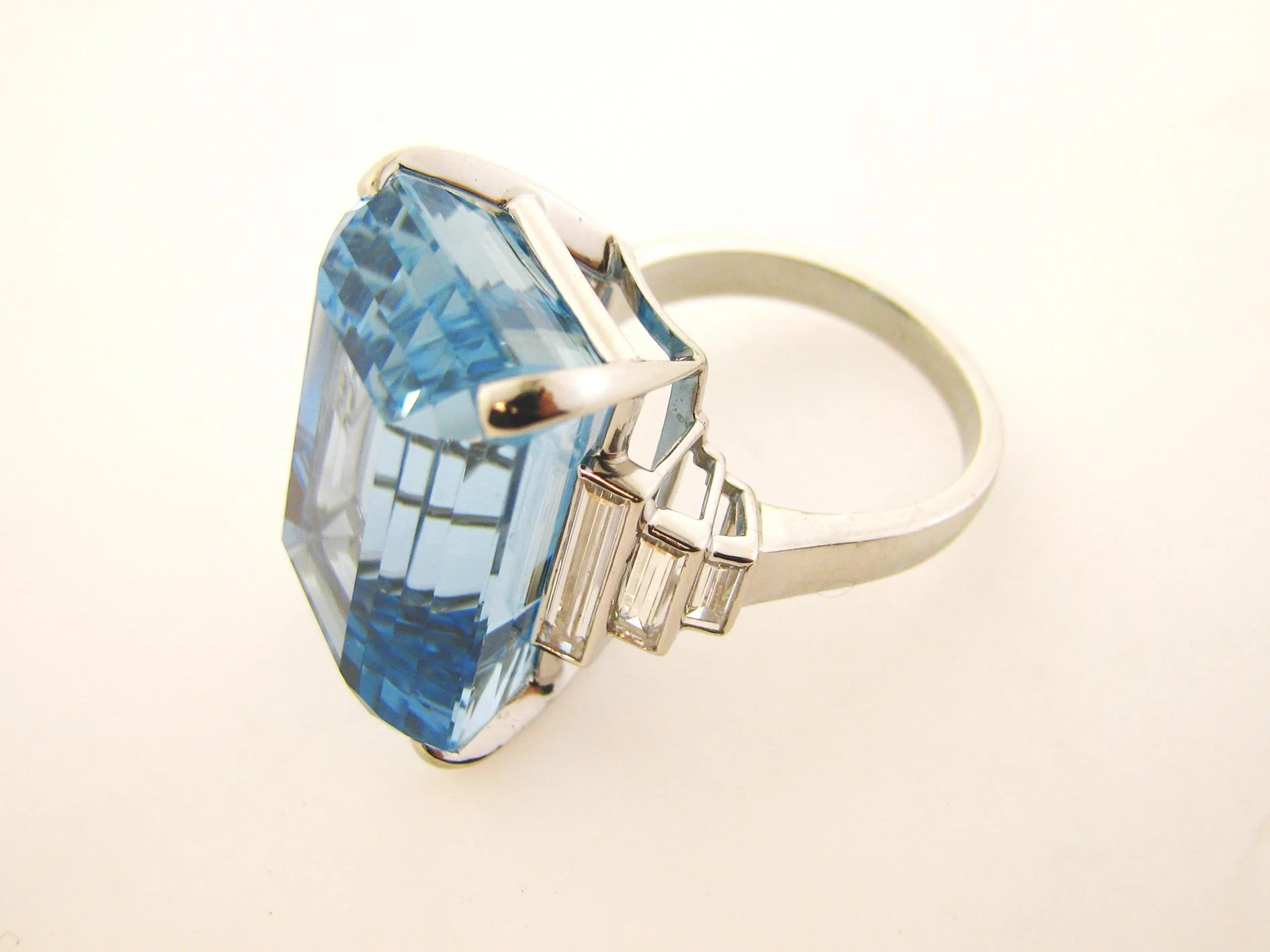 Art Déco Inspired Aquamarine Emerald Cut Steps Ring