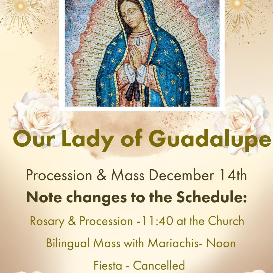 UPDATE FOR THIS SUNDAY: Out of an abundance of caution and presuming APS will cancel Sunday activities: we are cancelling all Sunday activities (outdoor Rosary &amp; procession, fiesta) except for Mass.

The Rosary will be prayed in the church beginn