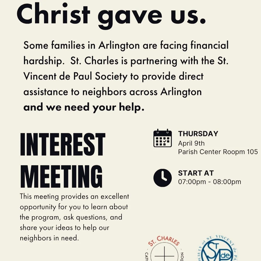TONIGHT! Don't miss this opportunity to help us with partnering with St. Vincent De Paul Society. 

We will meet in the Parish Center Room 105 starting at 7pm!