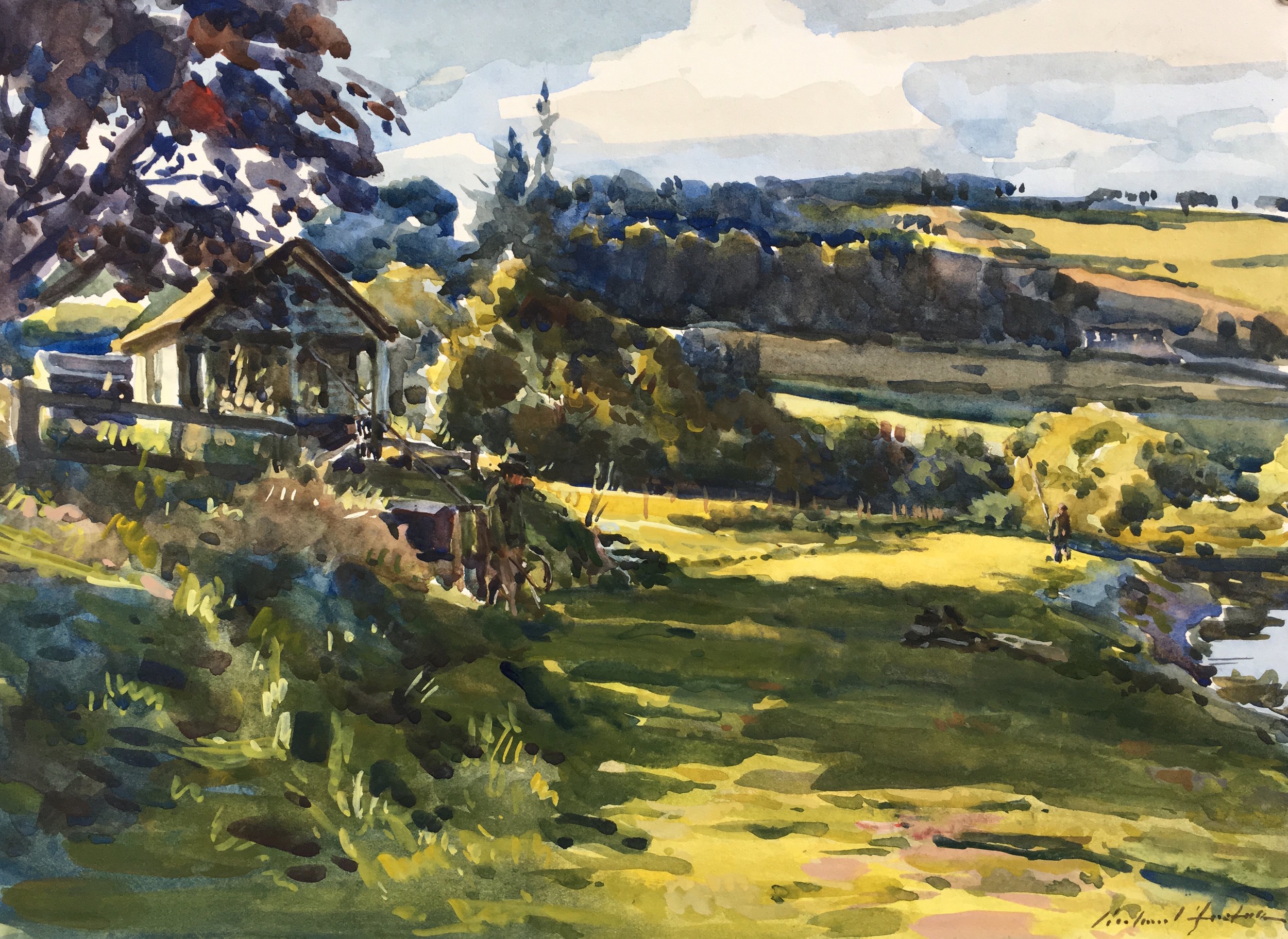 Looking back towards the house, watercolour, 10 x 14.JPG